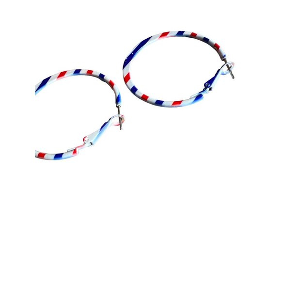 Vintage Hoop Pierced Earrings Patriotic Holiday Jewelry 1.5" Red White Blue - Picture 5 of 13